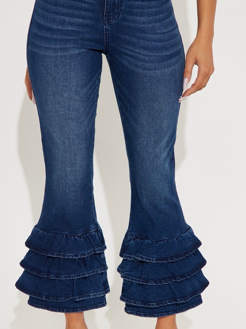 Fashion Nova Dark Blue High-Rise Layered Ruffle Hem Jeans - Picture 2 of 3